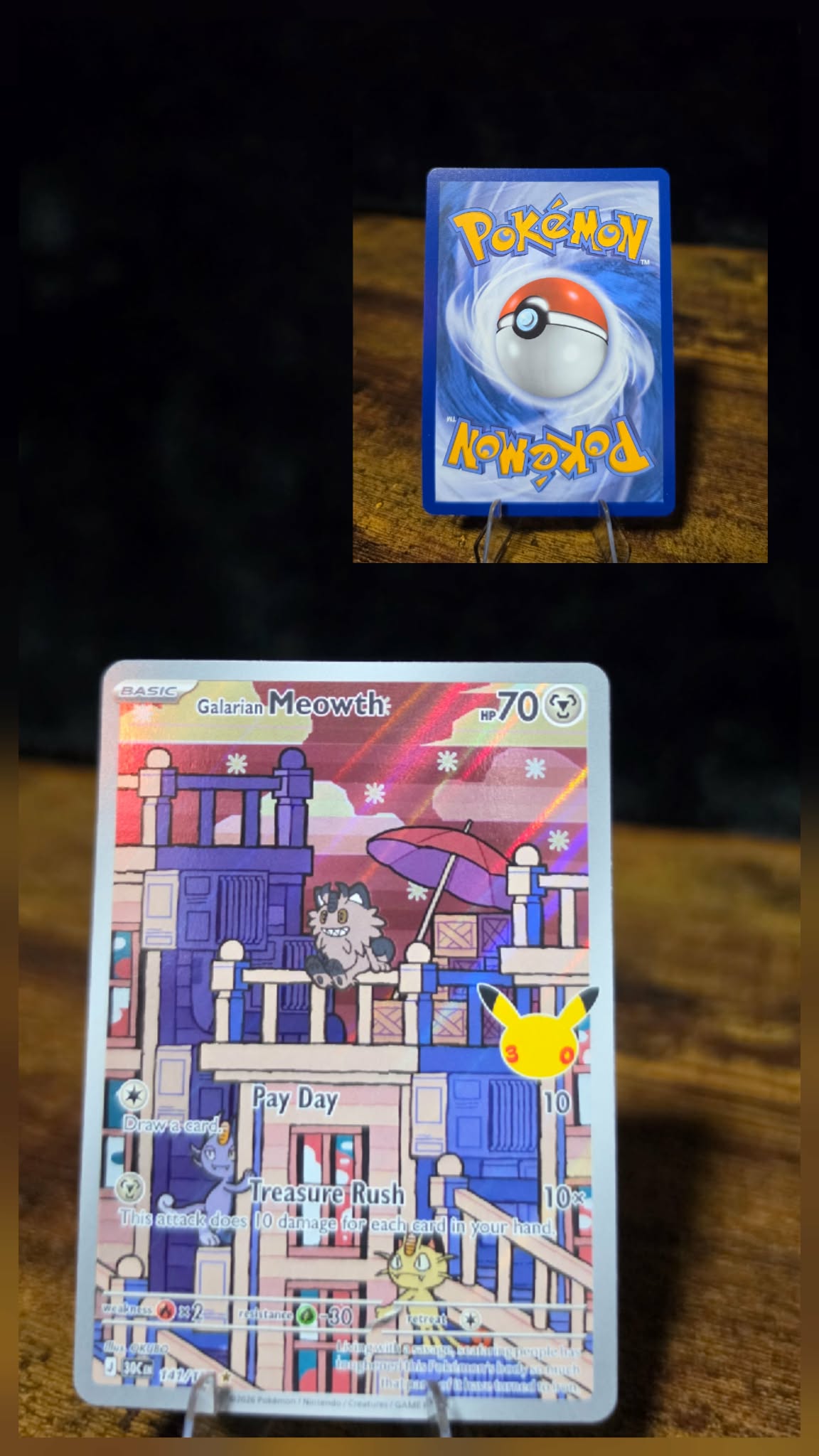 30th Celebration Illustration Rare Galarian Meowth (141/128)